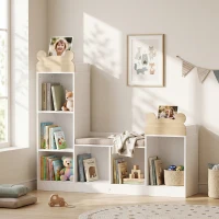 AIYAPLAY Libreria 3 in 1 per bambini con panca, 6 scomparti e cuscino, bianco(m-4)