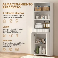 HOMCOM Armario Alto de Baño Columna de Baño Estrecha con 3 Estantes Abiertos Cajón Acanalado Estante Ajustable Blanco(m-4)