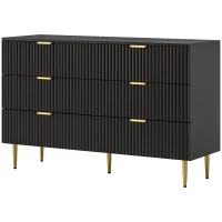HOMCOM Cassettiera 6 Cassetti Moderna con Maniglie Dorate, 120x40x76.5cm, Nero(m-10)
