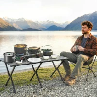 Outsunny Camping Cookware Set for 4-5 People, Lightweight Aluminium Camping Cooking Kit with Anti-Scald Handles, Grey(m-10)