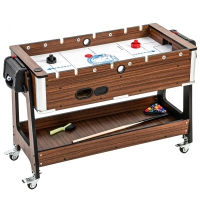 SPORTNOW Mesa Multijogos 3 em 1 com Rodas com Travão Prateleira de Arrumação Matraquilhos para Crianças Bilhar Air Hockey Nogueira