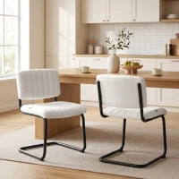 HOMCOM Lot de 2 Chaises de Salle à Manger, Chaises de Cuisine Rembourrées en Peluche Teddy, Dossier et Assise Large, Crème(m-11)