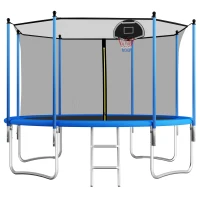 Trampolin Outdoor, verstärkten Beintraversen, doppelt gepolstertem Sicherheitsnetz, 366x366x256 cm, Blau(m-1)