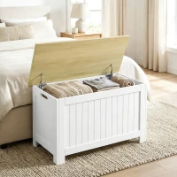 HOMCOM Baú de Arrumação 90 L com Tampa Versátil com Dobradiça de Segurança 80,5x40x46,4 cm Madeira e Branco(m-9)