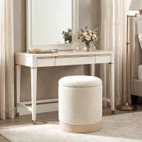 HOMCOM Taburet rotund 38 cm cu husă Sherpa, depozitare și picior metalic cu aspect de lemn, crem(m-5)