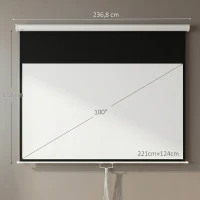 HOMCOM Pantalla de Proyección Manual Portátil 100 Pulgadas Formato 16:9 con Altura Ajustable 221x124 cm Blanco(m-3)