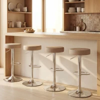 HOMCOM Bar Stools Set of 2, Modern PU Leather Swivel Barstools, Height Adjustable Breakfast Bar Chairs with Footrest, Brown(m-9)