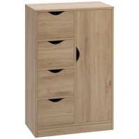 HOMCOM Bathroom Cabinet, Freestanding Storage Cabinet with 4 Drawers, Door Cupboard for Living Room, Kitchen, Bedroom, Natural(m-10)