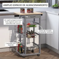 HOMCOM Carrito Auxiliar con Ruedas Carrito de Cocina con 3 Cestas Metálicas Cajón 2 Especieros 47x37x83 cm Gris(m-5)