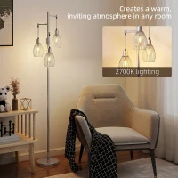 HOMCOM 170.5cm Industrial Dimmable Standing Lamp, 3-Light Floor Lamp with Steel Wire Cage Lampshades, Silver Tone(m-5)