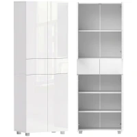 HOMCOM Aparador Alacena de Cocina Mueble Auxiliar con 4 Puertas 2 Cajones y Estantes Ajustables 60x35x170 cm Blanco(m-11)