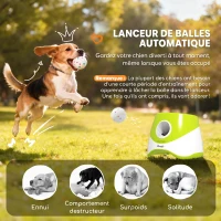 PawHut Lanceur de Balles Automatique avec 3 Balles en ETPU, 3 Réglages de Distance 6m/10m/14m, Intérieur et Extérieur, Vert(m-4)