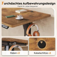 Elektrisch höhenverstellbarer Schreibtisch, leiser Motor mit 3 Speicherplätzen,140×70 cm, 72–118 cm, 140x70x72-118 cm, Braun(m-3)