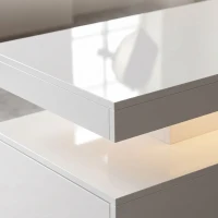 HOMCOM Mesa de Centro LED con Almacenamiento Moderno Mueble de Salón de 2 Niveles con 2 Cajones Blanco Brillo(m-8)