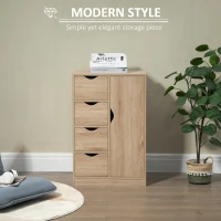 HOMCOM Bathroom Cabinet, Freestanding Storage Cabinet with 4 Drawers, Door Cupboard for Living Room, Kitchen, Bedroom, Natural(m-4)