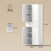 HOMCOM Aparador Alacena de Cocina Mueble Auxiliar con 4 Puertas 2 Cajones y Estantes Ajustables 60x35x170 cm Blanco(m-3)