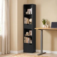 HOMCOM Estantería de 6 Compartimentos con Cajón y Armario de Almacenamiento Ajustable Independiente 30x24x158 cm Negro(m-6)