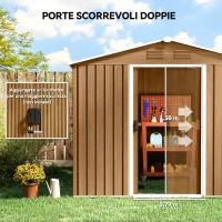 Outsunny Casetta da Giardino in Lamiera di Acciaio con Porte Scorrevoli, 236x174x190cm, Marrone(m-4)