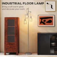 HOMCOM 170.5cm Industrial Dimmable Standing Lamp, 3-Light Floor Lamp with Steel Wire Cage Lampshades, Silver Tone(m-6)
