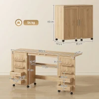 HOMCOM Mesa de Costura Plegable con 6 Ruedas 20 Clavijas para Hilos 4 Compartimentos Estante Roble(m-3)