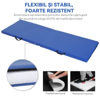 HOMCOM Saltea de Gimnastică Pliabilă, Saltea Fitness Groasă de 5 cm și Antiderapantă, 180x60x5 cm, Albastru(m-7)