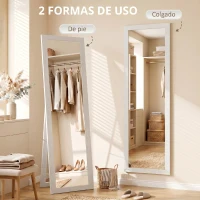 HOMCOM Espejo de Cuerpo Entero 157x37 cm con Marco de MDF Espejo de Pie Inclinado o Colgante Blanco Veteado(m-6)
