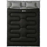 Outsunny Double Sleeping Bag with 2 Pillows, 220 x 160 cm Extra-Large Sleeping Bag for Adults, Black