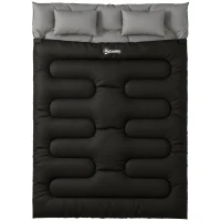 Outsunny Double Sleeping Bag with 2 Pillows, 220 x 160 cm Extra-Large Sleeping Bag for Adults, Black(m-1)