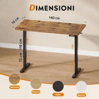Elektrisch höhenverstellbarer Schreibtisch, leiser Motor mit 3 Speicherplätzen,140×70 cm, 72–118 cm, 140x70x72-118 cm, Braun(m-9)