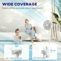 HOMCOM 40 cm Standing Fan, Cooling Floor Fan with 80° Oscillating, Adjustable Tilt and Height, 4 Speed, Remote Control, White(m-5)