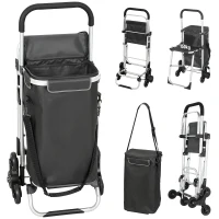 HOMCOM Carrinho de Compras, bolsa Oxford 40 L, design de 3 rodas, estrutura em alumínio, assento, cinza escuro(m-1)