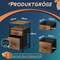 Mobiler Rollcontainer, zwei stoffbezogene Schubladen, platzsparendes Industrie-Design, 39x40x67.5 cm, Braun(m-3)