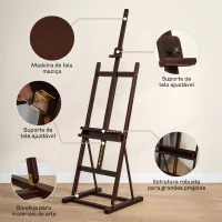 HOMCOM Cavalete de Pintura 230 cm com Altura e Ângulo Ajustáveis Arrumação para Adultos Artistas Pintores Castanho(m-5)