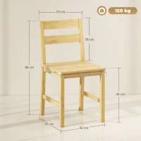 HOMCOM Juego de 2 Sillas de Comedor de Bambú con Asiento con Listones Respaldo Curvado Sin Brazos Natural(m-3)