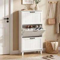 HOMCOM Mueble Zapatero 3 Cajones Abatibles Estantes Regulables Estrecho Blanco(m-10)