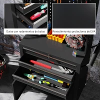 HOMCOM Carro de Herramientas con 3 Cajones Tabla de Pegboard Cerradura por Llave Estante Ajustable 2 Ruedas con Freno Negro(m-8)