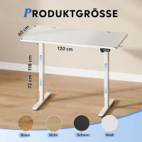 Höhenverstellbarer Schreibtisch, geräuscharmer Motor, stufenlose Verstellung mit Anti-Kollisionssystem, 120 × 60 cm, 120x60x72-118 cm, Weiß(m-10)
