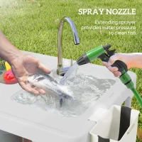 Outsunny Folding Fish Cleaning Table with Sinks, Portable Camping Sink Table with Faucet, Drainage Hose(m-5)