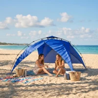 Outsunny Tenda da Spiaggia Pop Up per 4-6 Persone con Protezione UV, Borsa di Trasporto, 247x247x145cm, Blu(m-10)