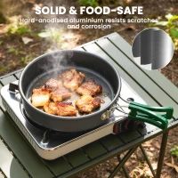 Outsunny Camping Cookware Set for 2-3 People, Ultralight Aluminium Camping Cooking Kit with Anti-Scald Handles, Grey(m-7)