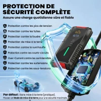 HOMCOM Chargeur Voiture Électrique Type 2, 7kW, 6-32A, 8m, Prise CEE, Adaptateur Européen, Écran LCD, IP65, 21x8,5x5cm, Noir(m-6)