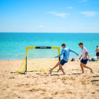 SPORTNOW Poartă de fotbal Pop-up portabilă și pliabilă cu 4 țăruși și husă de transport, fără montaj, 150x110x110cm, galben(m-5)
