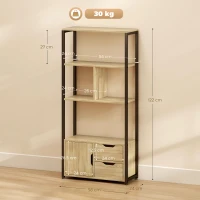HOMCOM 4-Tier Bookcase, Bookshelf with 1 Cabinet and 2 Drawers for Living Room, Bedroom, Study, Natural Wood(m-3)
