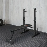HOMCOM Banco de Pesos Multifuncional Dobrável com Suporte para Barras Ajustável e Estação de Dips 98-122x140x73 cm Preto(m-10)