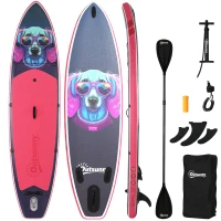 Outsunny Sup Gonfiabile con Sedile, Pagaia e Accessori, in Plastica ed EVA, 335x82x15 cm, Blu e Rosa(m-10)