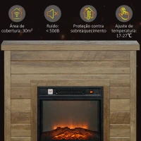HOMCOM Lareira Elétrica 1800W Lareira Decorativa com Efeito de Chama Realista Temporizador para Ambientes de 30 m² 96,5x22x81,7 cm Efeito Madeira(m-7)