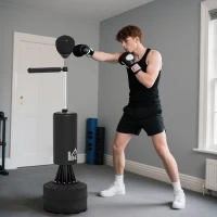 HOMCOM 155-205cm 3-IN-1 Freestanding Boxing Punching Bag Stand, Boxing Speed Trainer with Rotating Flexible Arm, Speed Ball, Fillable Base, Black(m-10)