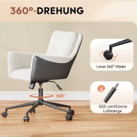 Homeoffice- und Schminkstuhl, höhenverstellbar, 360° drehbar, leise Rollen, 56x44.5x81 cm, Weiß(m-8)