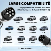 HOMCOM Chargeur Voiture Électrique Type 2 à Type 2 22kw Triphasé Mode 3 Rallonge Cable Recharge Rapide 5m Assuré par PICC Noir(m-5)