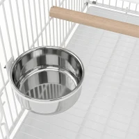 PawHut Bird Cage Foldable Portable Budgie Cage with Wooden Perch 2 Bowls for Travel 49 x 31 x 40 cm White(m-10)